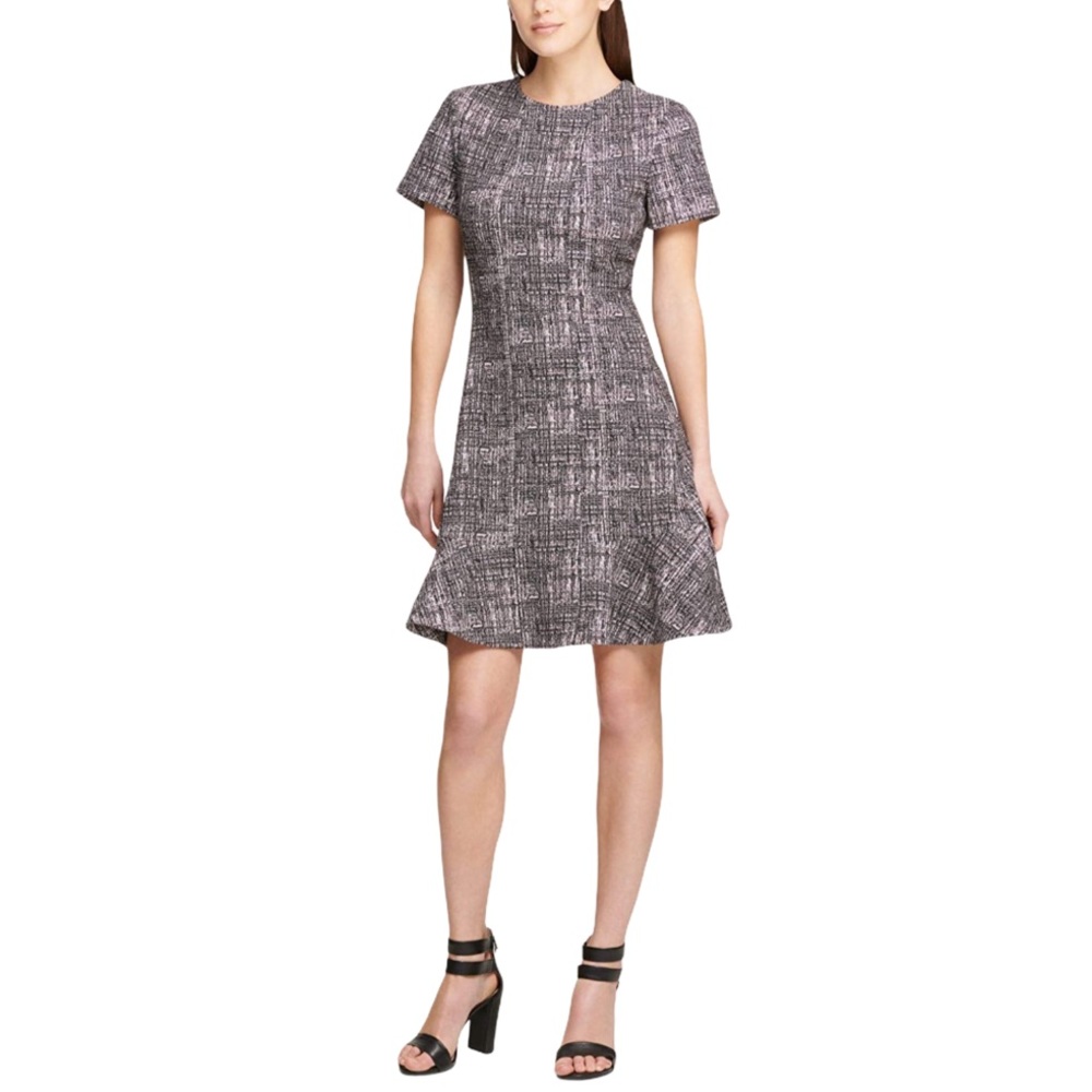 NWT DKNY Short Sleeve Jewel Neck Flare Dress Sz 14